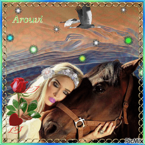 Femme et Cheval - Free animated GIF