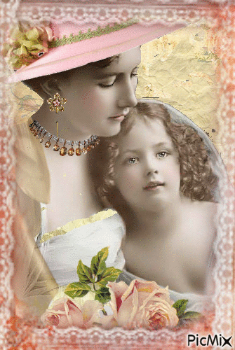 Mère et fille vintage - GIF animé gratuit