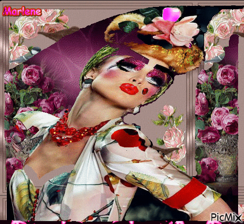 Portrait Carnaval Makeup Woman Spring Flowers Hat Deco Glitter - GIF animé gratuit