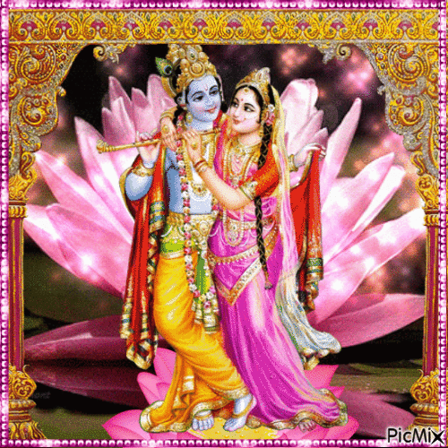 Radha Krishna with lotus flower - Gratis geanimeerde GIF