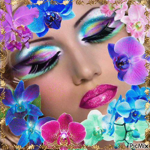 Woman's Face with Orchids - GIF animate gratis