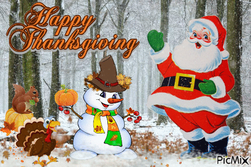 Santa and Snowman Thanksgiving - Бесплатни анимирани ГИФ