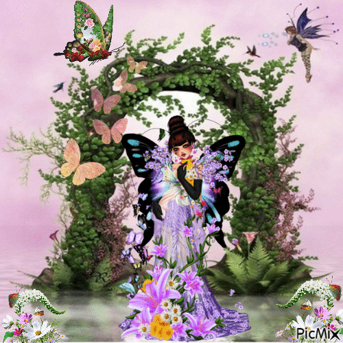 femme aux papillons - Free animated GIF