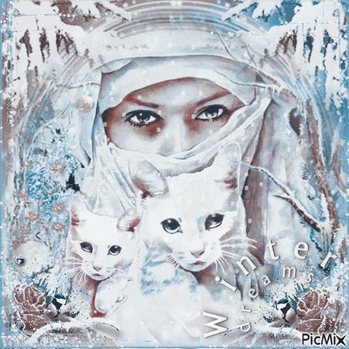 Winter woman cat BB - Darmowy animowany GIF