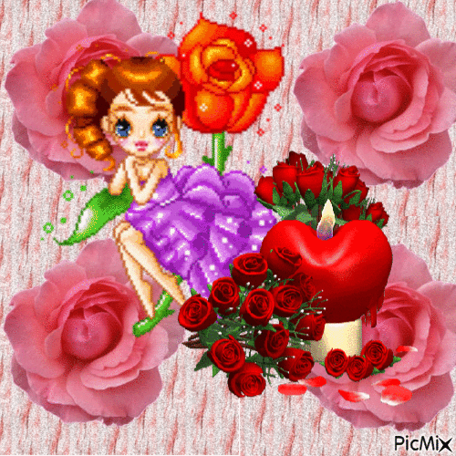 Menina e rosas - 免费动画 GIF