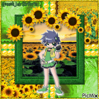 {♣}Buttercup from PPGz at a Sunflower Field{♣} - Darmowy animowany GIF
