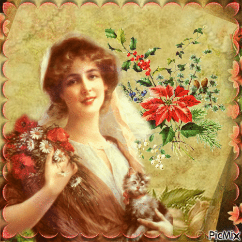 Femme Avec une Roses - Gratis animerad GIF