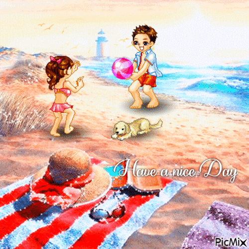 Have a Nice Day Children on the Beach 2 - Gratis animeret GIF