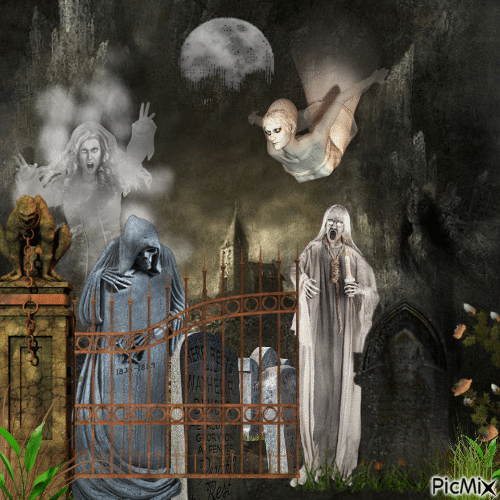 Geister auf dem alten Friedhof - GIF animado grátis