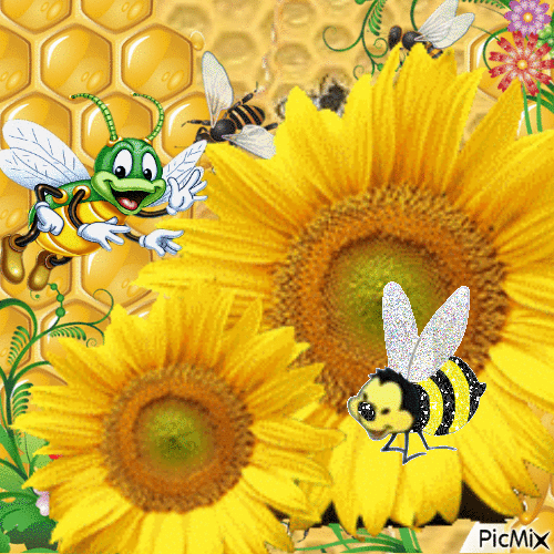 Reine des abeilles sur un tournesol - Gratis animerad GIF