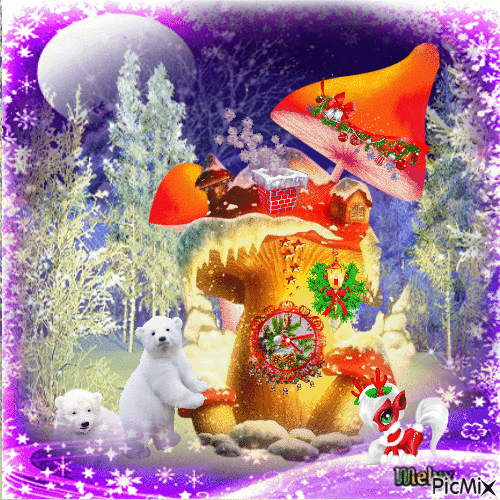 house of gnomes in the snow - Besplatni animirani GIF