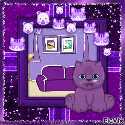 {♦Purple Cat in Living Room♦} - Безплатен анимиран GIF