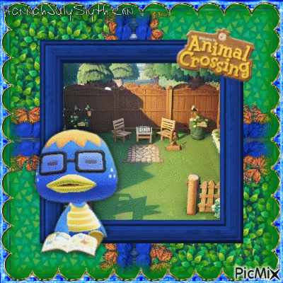{{Animal Crossing: Derwin Sitting in Garden}} - GIF animado gratis