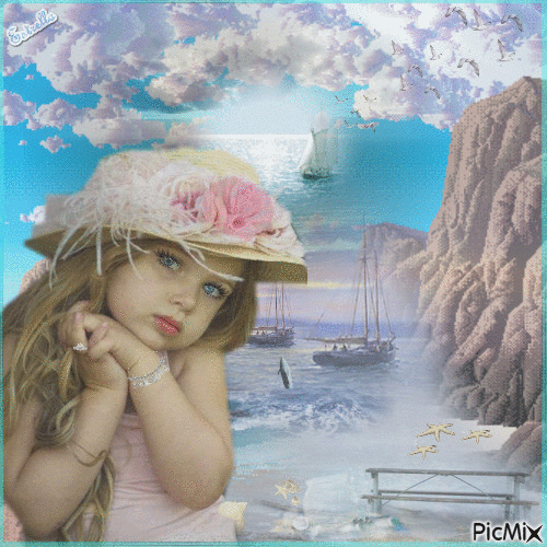 LITTLE GIRL AT THE SEA - Безплатен анимиран GIF