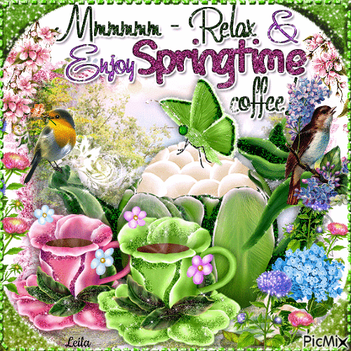 Relax, enjoy Springtime coffee - Ingyenes animált GIF