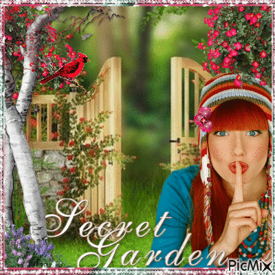 woman with red hair in blue ( secert garden) - Ilmainen animoitu GIF