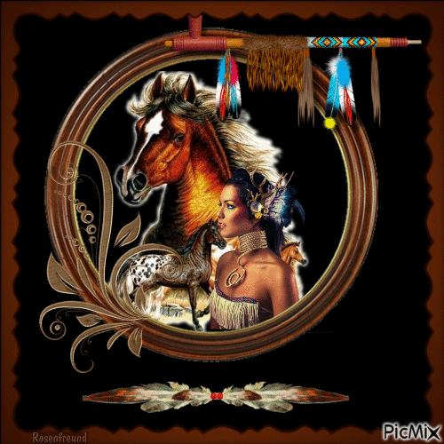 Indianerfrau mit Pferd - Бесплатный анимированный гифка