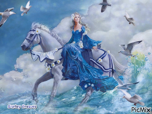 Horse and blue lady - Gratis animerad GIF