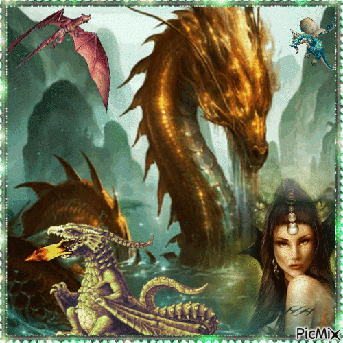 La Femme et les dragons - GIF animé gratuit