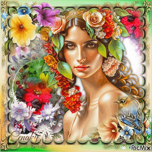 Femme avec des fleurs - Gratis geanimeerde GIF
