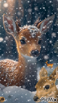 Ciervos en la nieve - GIF animado gratis