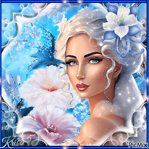 Femme en bleur et blanc - Ilmainen animoitu GIF