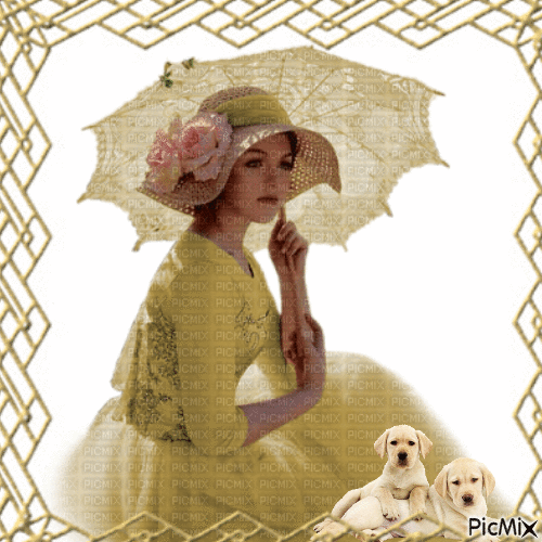 femme vitage avec son chien beige - GIF animé gratuit