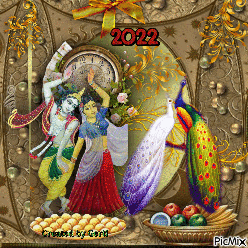 Radha Krishna in New 2022 Year - Бесплатный анимированный гифка