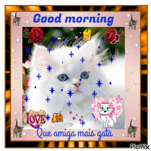 White cat good morning - Бесплатни анимирани ГИФ