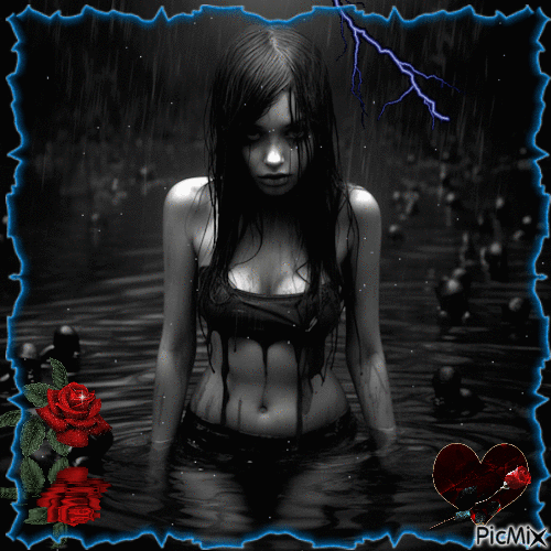 Girl in dark water - Ilmainen animoitu GIF
