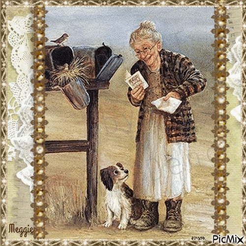 granny at the mail box - GIF animado gratis