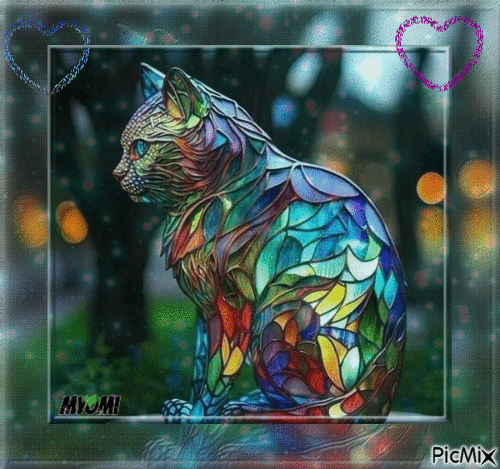 chat en vitraux - Zdarma animovaný GIF