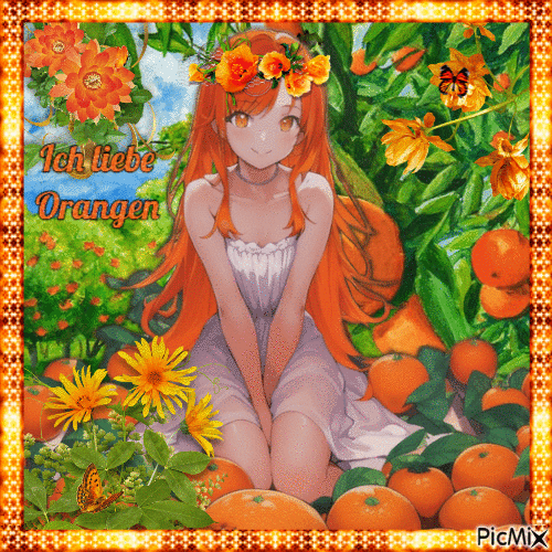 Orangefarbenes Anime-Mädchen - Бесплатни анимирани ГИФ