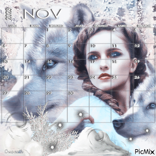 Calendrier mois de novembre 2023 / loups - Безплатен анимиран GIF