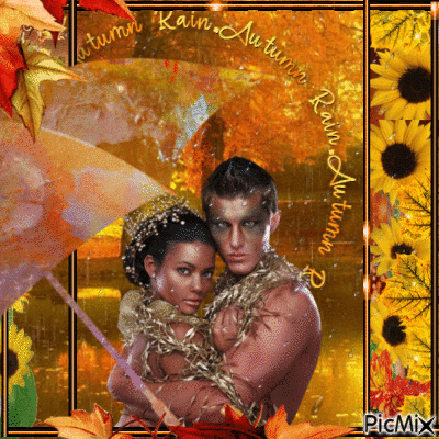 autumn couple in rain - Darmowy animowany GIF