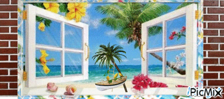 fenêtre plage - GIF animasi gratis
