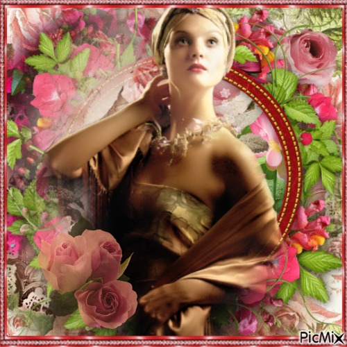 vintage woman roses - darmowe png