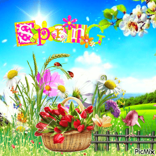 happy spring - GIF animado grátis