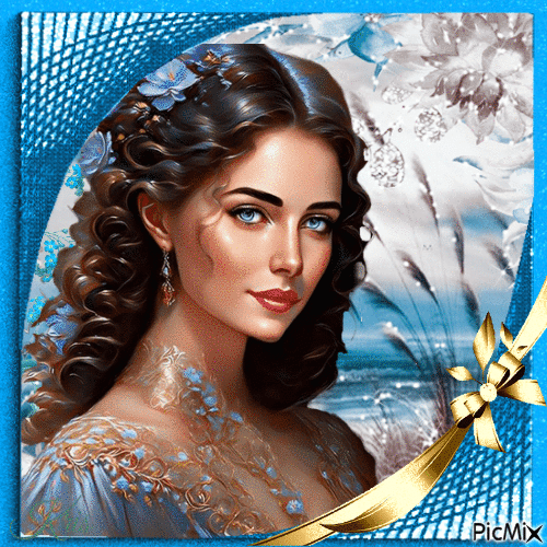 Portrait femme bleu 🌹🌼❤️ - GIF animé gratuit