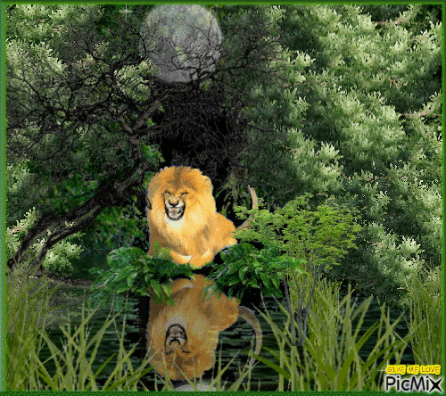 LION BY MOONLIGHT - Animovaný GIF zadarmo