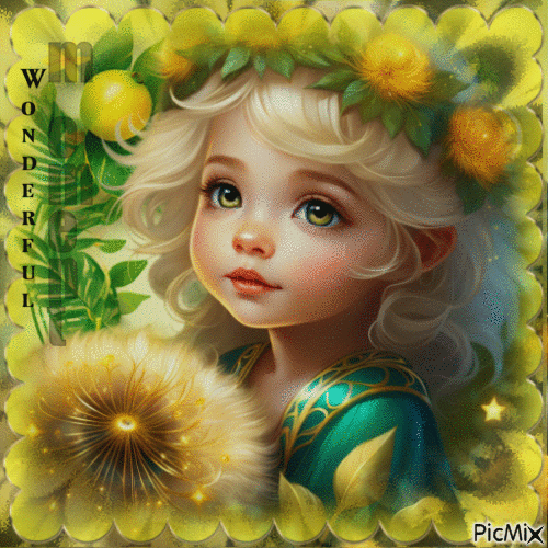 Babyportrait - Gelb und Limettengrün - GIF animé gratuit