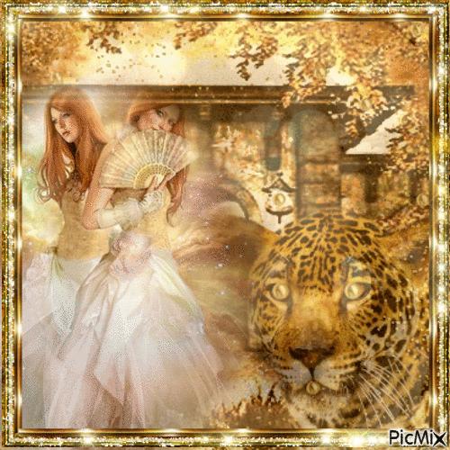 GOLD SEPIA LADIES AND LEOPARD - Darmowy animowany GIF