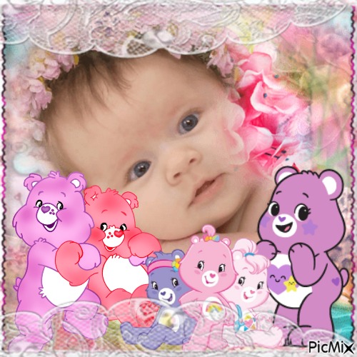 surrounded by her care bears - PNG gratuit