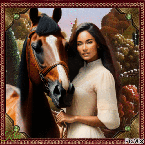 Femme et cheval🐎🐎 - Free animated GIF
