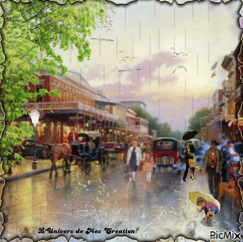 rue de la ville sous la pluie - Darmowy animowany GIF
