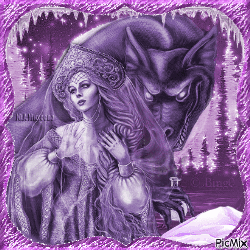 Princess with Purple Dragon - Free animated GIF