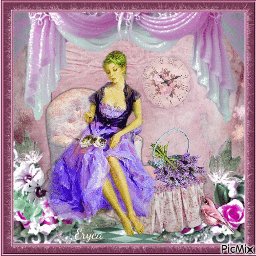 Femme vintage ( tons mauve et rose ) - Darmowy animowany GIF