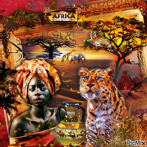 African landscape with its inhabitants - GIF animate gratis