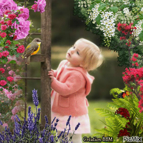 La fillette et l'oiseau par BBM - GIF เคลื่อนไหวฟรี