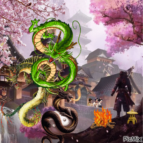 Asian fantasy with dragons - Бесплатный анимированный гифка